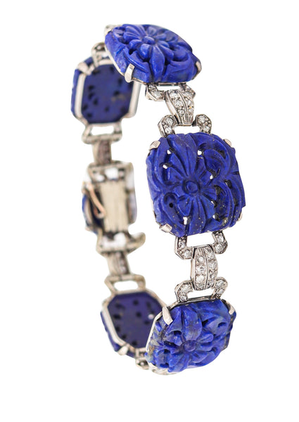 LIBERTY & CO. 1925 Art-Deco Bracelet In Platinum With Cwt In Diamonds & Lapis