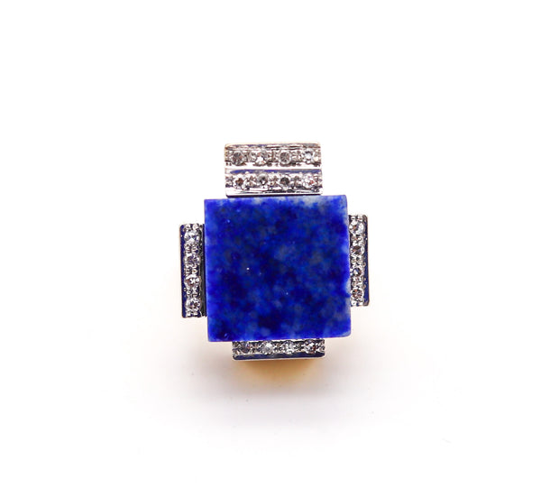 ROGER LUCAS 1970 Cubism Geometric Ring In 18Kt Gold With Lapis & Diamonds