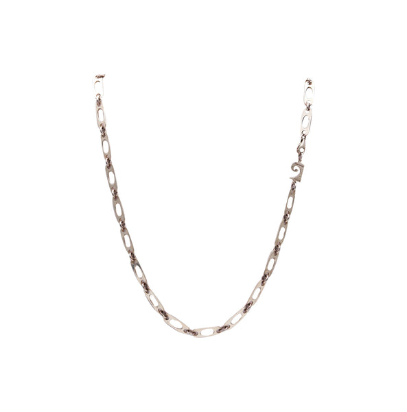 -Pierre Cardin 1970 Paris Geometric Long Necklace Chain In .925 Sterling Silver