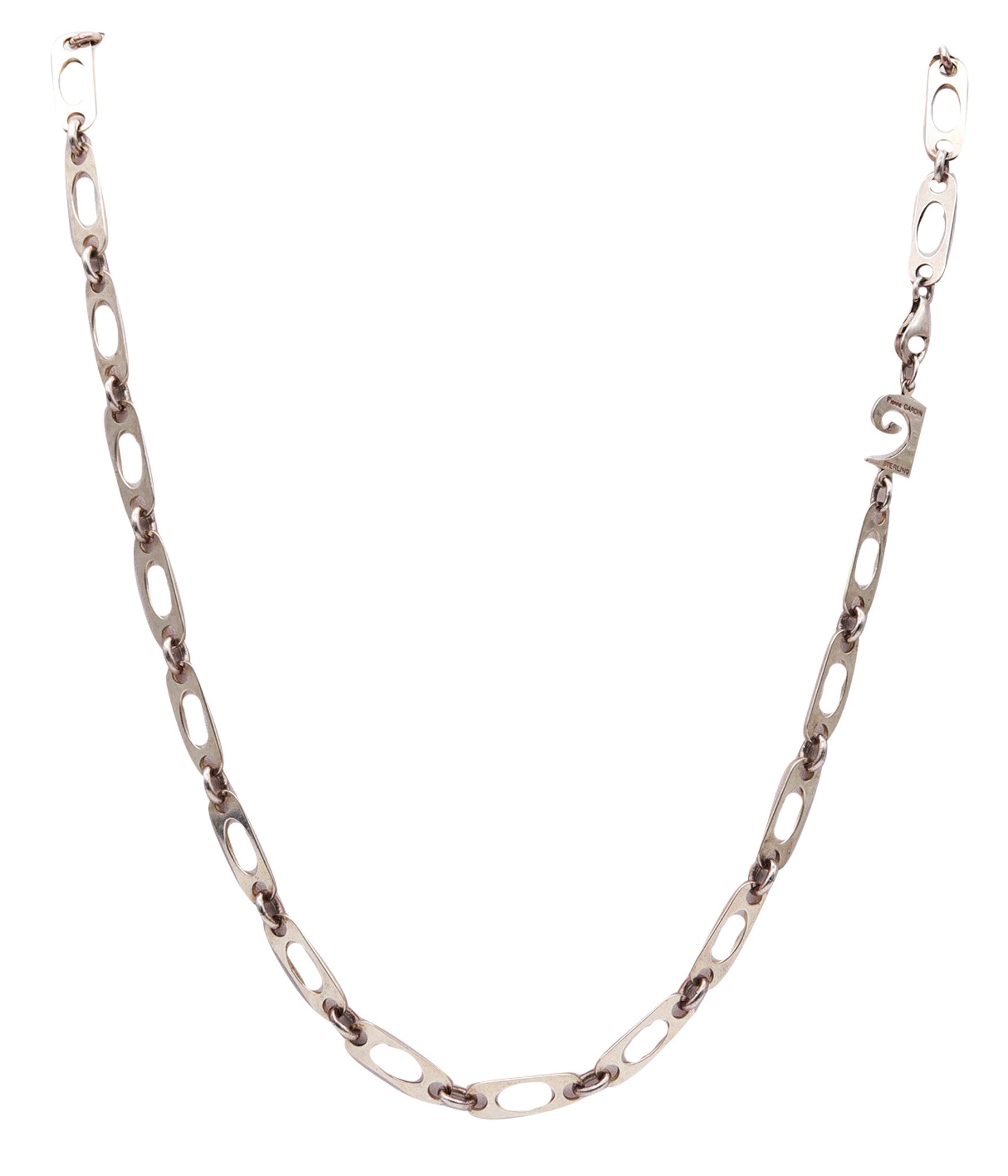 Pierre Cardin 1970 Paris Geometric Long Necklace Chain In .925 