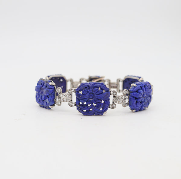 LIBERTY & CO. 1925 Art-Deco Bracelet In Platinum With Cwt In Diamonds & Lapis