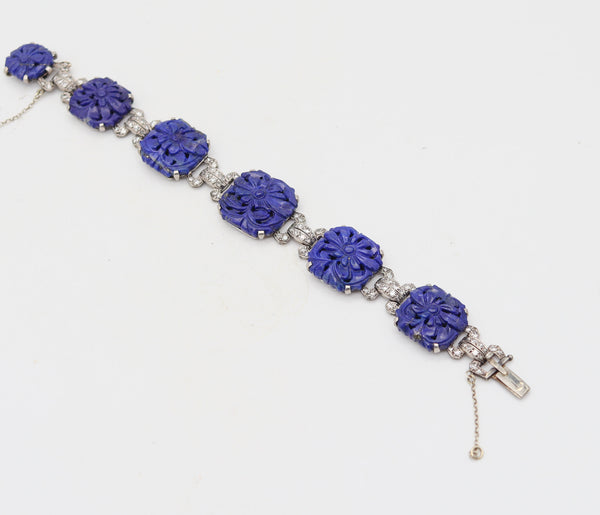 LIBERTY & CO. 1925 Art-Deco Bracelet In Platinum With Cwt In Diamonds & Lapis