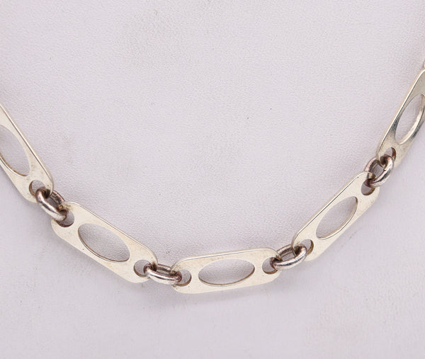 -Pierre Cardin 1970 Paris Geometric Long Necklace Chain In .925 Sterling Silver