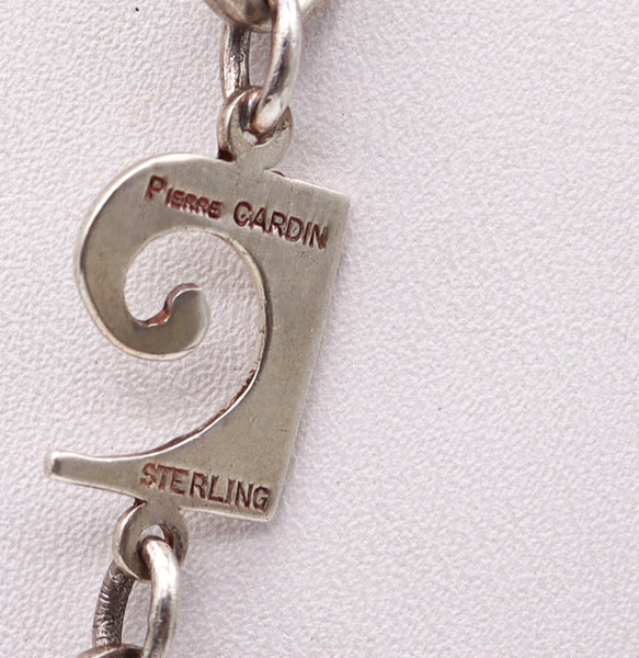 -Pierre Cardin 1970 Paris Geometric Long Necklace Chain In .925 Sterling Silver