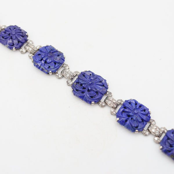 LIBERTY & CO. 1925 Art-Deco Bracelet In Platinum With Cwt In Diamonds & Lapis