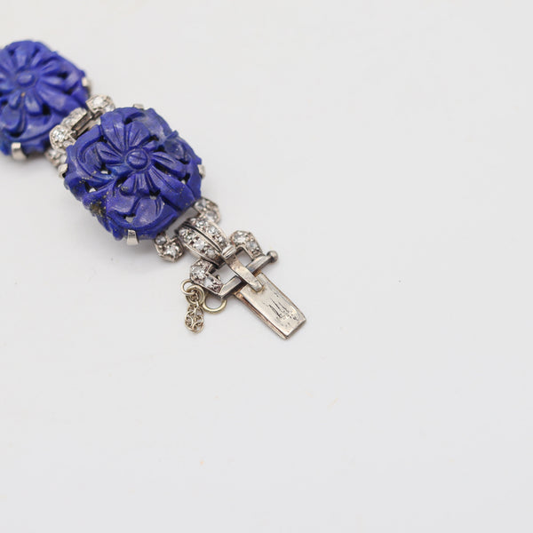 LIBERTY & CO. 1925 Art-Deco Bracelet In Platinum With Cwt In Diamonds & Lapis