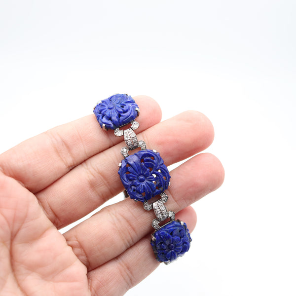 LIBERTY & CO. 1925 Art-Deco Bracelet In Platinum With Cwt In Diamonds & Lapis