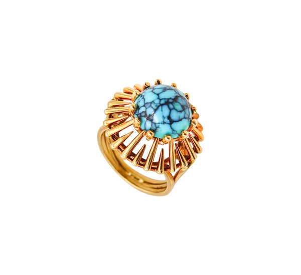 BRITISH MODERNISM Geometric Cocktail Ring In 18Kt Yellow Gold With Chrysocolla