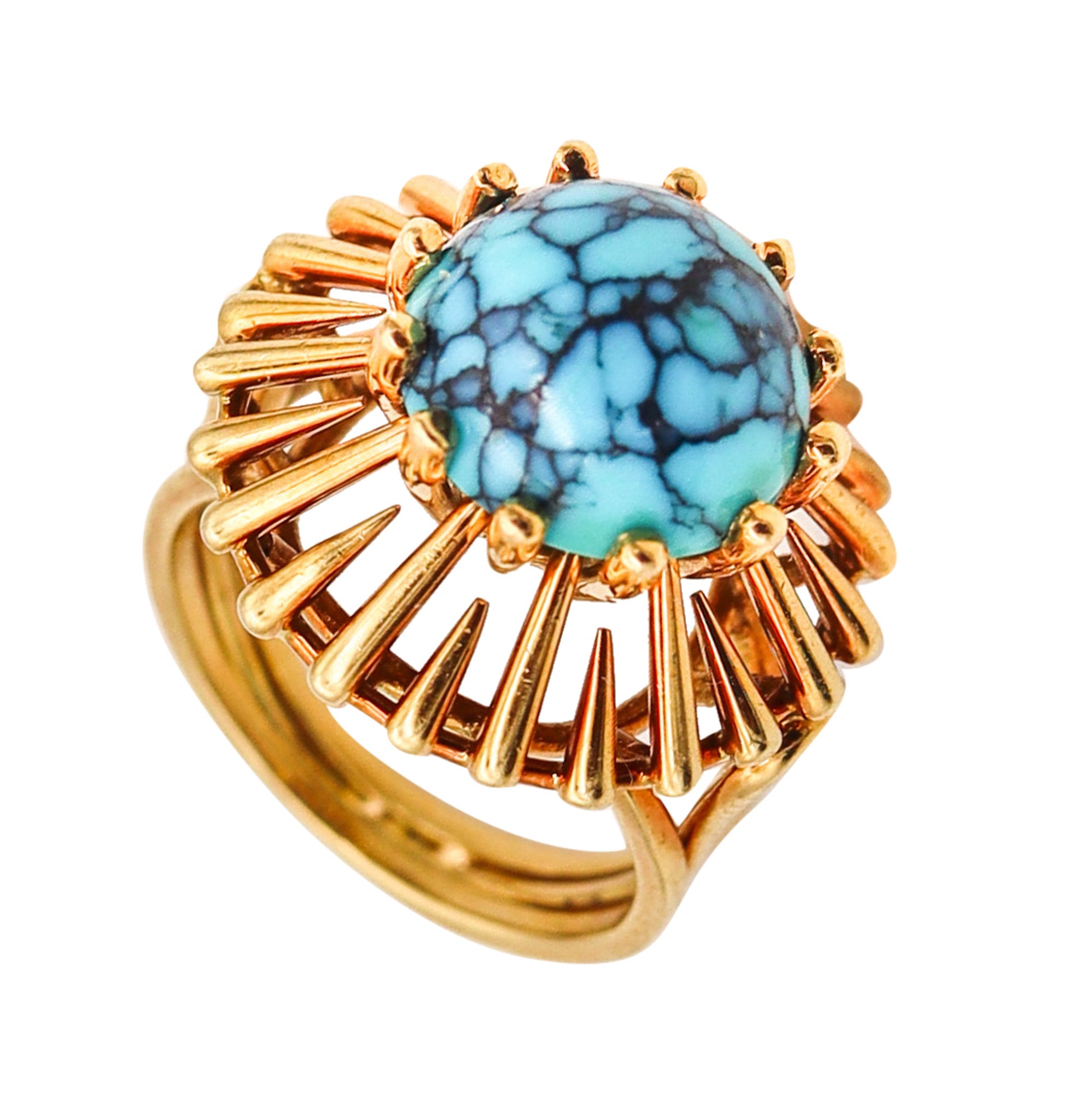 BRITISH MODERNISM Geometric Cocktail Ring In 18Kt Yellow Gold With Chrysocolla