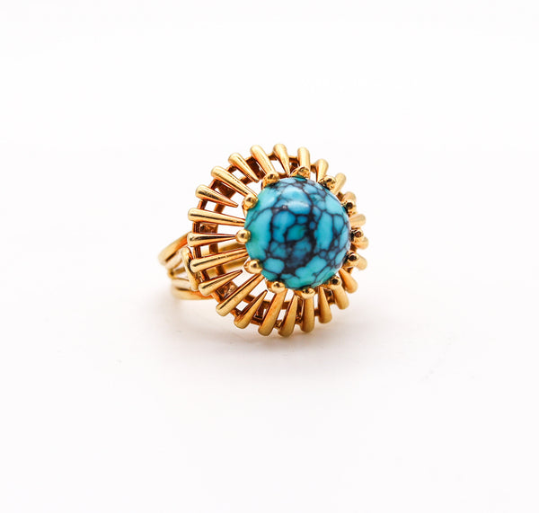 BRITISH MODERNISM Geometric Cocktail Ring In 18Kt Yellow Gold With Chrysocolla