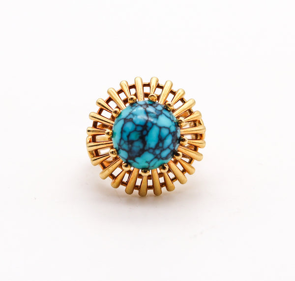 BRITISH MODERNISM Geometric Cocktail Ring In 18Kt Yellow Gold With Chrysocolla