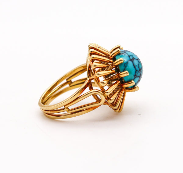 BRITISH MODERNISM Geometric Cocktail Ring In 18Kt Yellow Gold With Chrysocolla