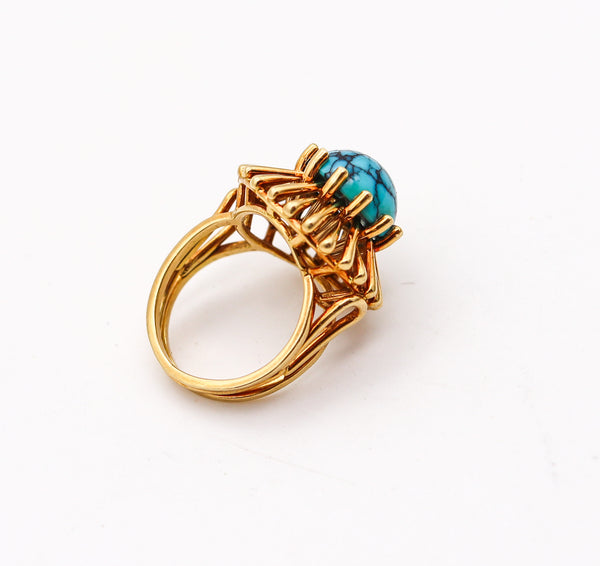 BRITISH MODERNISM Geometric Cocktail Ring In 18Kt Yellow Gold With Chrysocolla