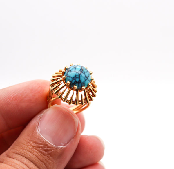 BRITISH MODERNISM Geometric Cocktail Ring In 18Kt Yellow Gold With Chrysocolla