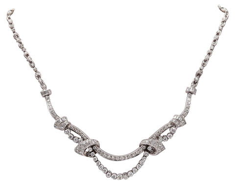 -Art Deco 1935 American Garlands Necklace In Platinum With 12.68 Ctw In Diamonds