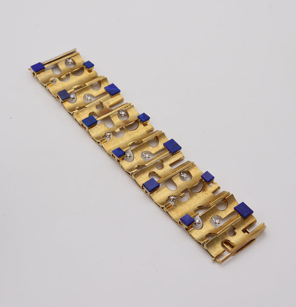 BENVENUTO GALOPPI 1970 Sculptural Bracelet In 18Kt Gold with Lapis & Diamonds