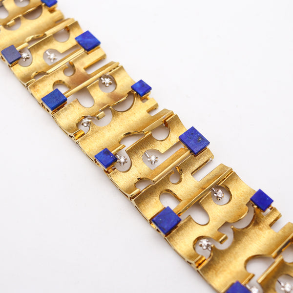 BENVENUTO GALOPPI 1970 Sculptural Bracelet In 18Kt Gold with Lapis & Diamonds