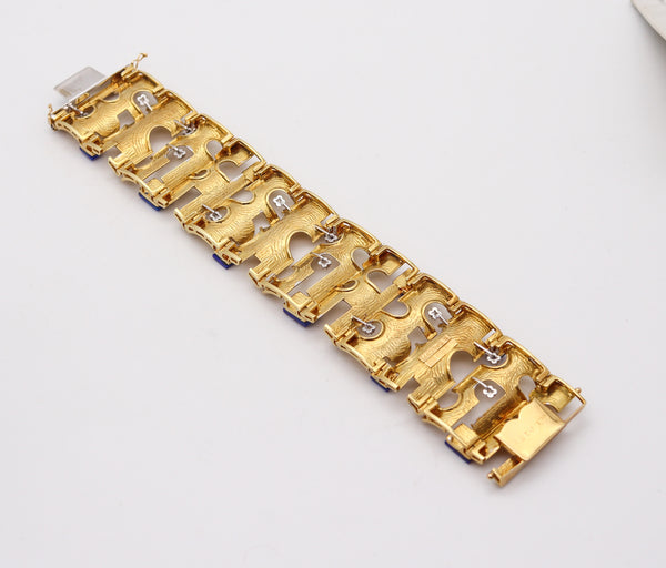 BENVENUTO GALOPPI 1970 Sculptural Bracelet In 18Kt Gold with Lapis & Diamonds