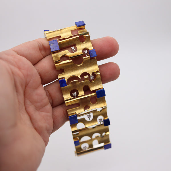 BENVENUTO GALOPPI 1970 Sculptural Bracelet In 18Kt Gold with Lapis & Diamonds