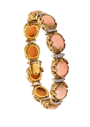 LA TRIOMPHE 1970 Modernist Bracelet 14Kt Gold With 53.38 Ctw In Diamonds And Coral