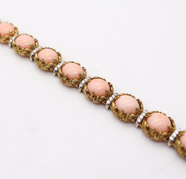 LA TRIOMPHE 1970 Modernist Bracelet 14Kt Gold With 53.38 Ctw In Diamonds And Coral