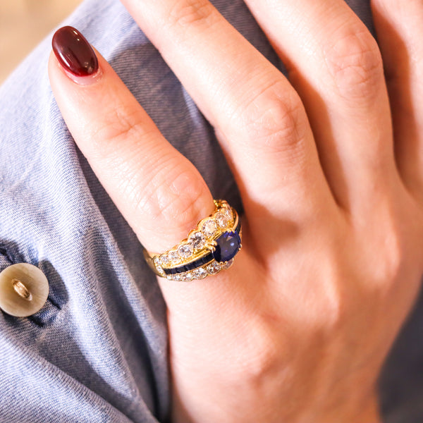 -Andre Vassort 1970 Ring In 18Kt Gold With 4.86 Ctw In Diamonds And Sapphires