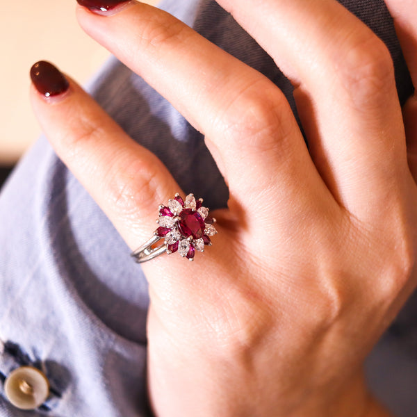 -Oscar Heyman Cocktail Ring In 18Kt Gold With 2.62 Ctw In Diamonds And Rubies