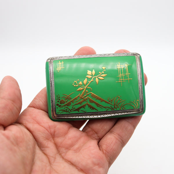 -Dunhill Paris 1928 By Louis Kuppenheim Enameled Chinoiserie Box In 935 Sterling Silver