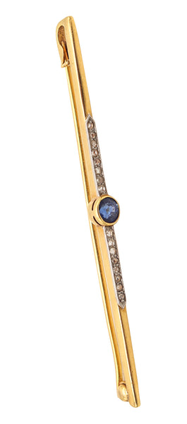 NORDISKA KOMPANIET 1916 Sweden Bar-Brooch 18Kt Gold, Diamonds & Sapphire