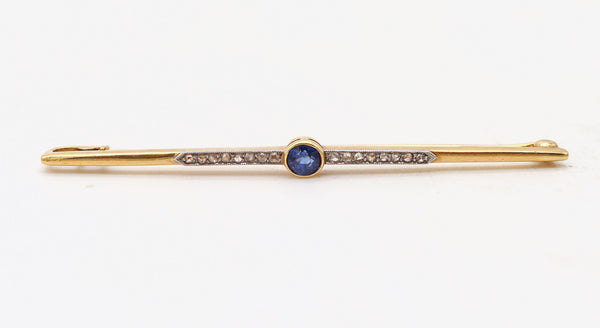 NORDISKA KOMPANIET 1916 Sweden Bar-Brooch 18Kt Gold, Diamonds & Sapphire