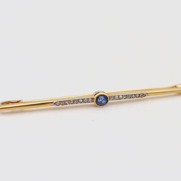 NORDISKA KOMPANIET 1916 Sweden Bar-Brooch 18Kt Gold, Diamonds & Sapphire