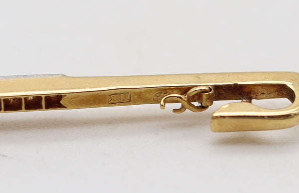 NORDISKA KOMPANIET 1916 Sweden Bar-Brooch 18Kt Gold, Diamonds & Sapphire