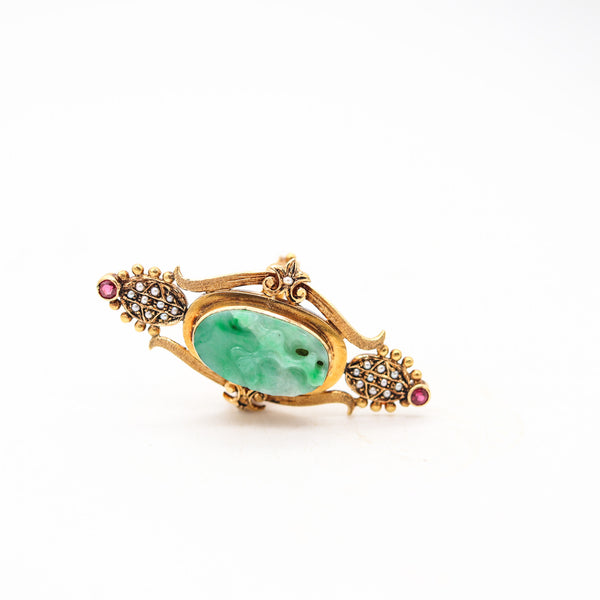 ART & CRAFT 1890 Cocktail Ring In 18Kt Yellow Gold With Jade Rubies & Pearls