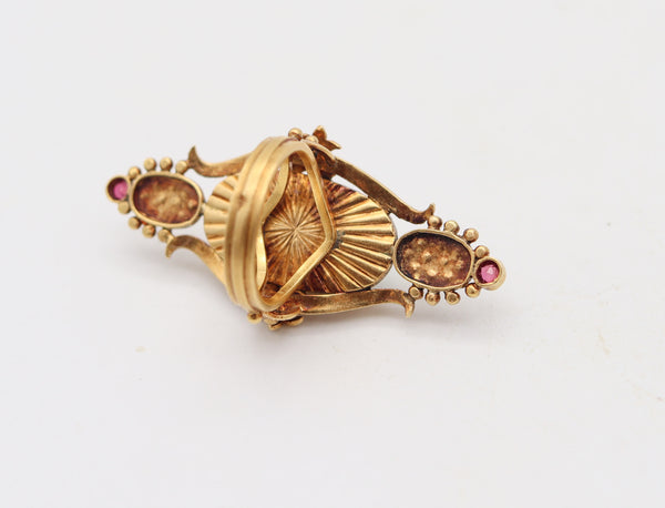 ART & CRAFT 1890 Cocktail Ring In 18Kt Yellow Gold With Jade Rubies & Pearls