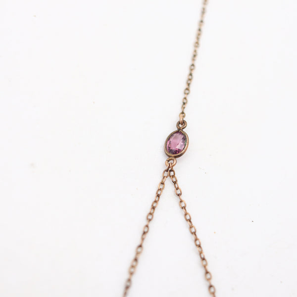 VICTORIAN 1870 Festoon Chained Necklace 9Kt Yellow Gold With Amethysts & Pearls