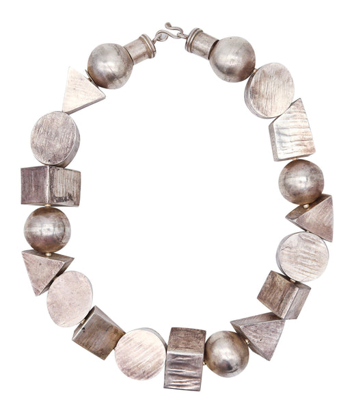 MEMPHIS 1980 Vintage Geometric Multi Links Necklace In .925 Sterling Silver
