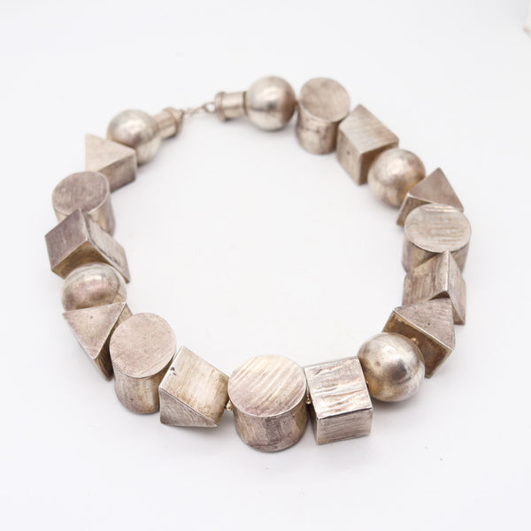 MEMPHIS 1980 Vintage Geometric Multi Links Necklace In .925 Sterling Silver