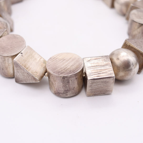 MEMPHIS 1980 Vintage Geometric Multi Links Necklace In .925 Sterling Silver