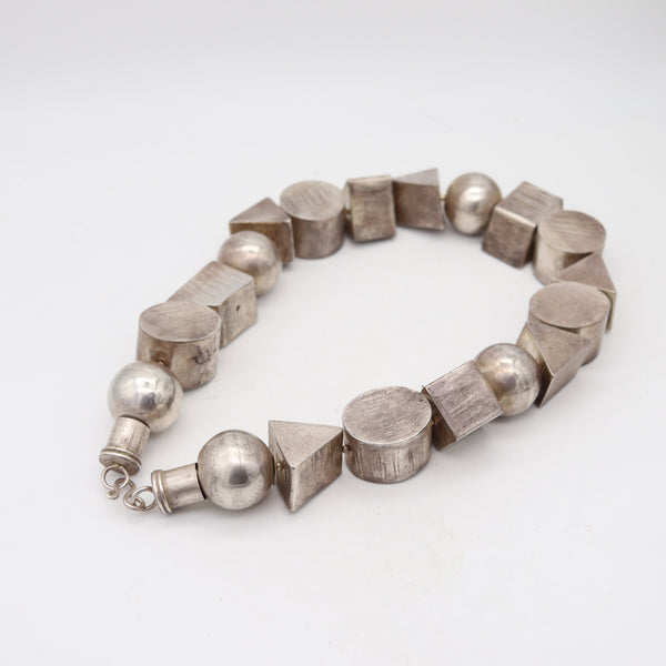 MEMPHIS 1980 Vintage Geometric Multi Links Necklace In .925 Sterling Silver