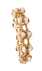 ART & CRAFT 1900 Natural Pearls Bracelet In 14-18Kt Gold With Diamonds & Demantoid