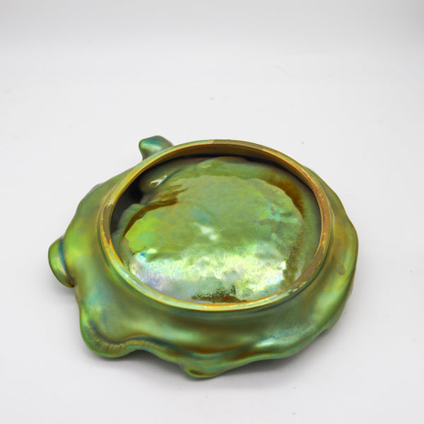 ZSOLNAY 1915 Hungary Nouveau Dish Lobster 7 Snake Eosin Iridescent Green Glazed
