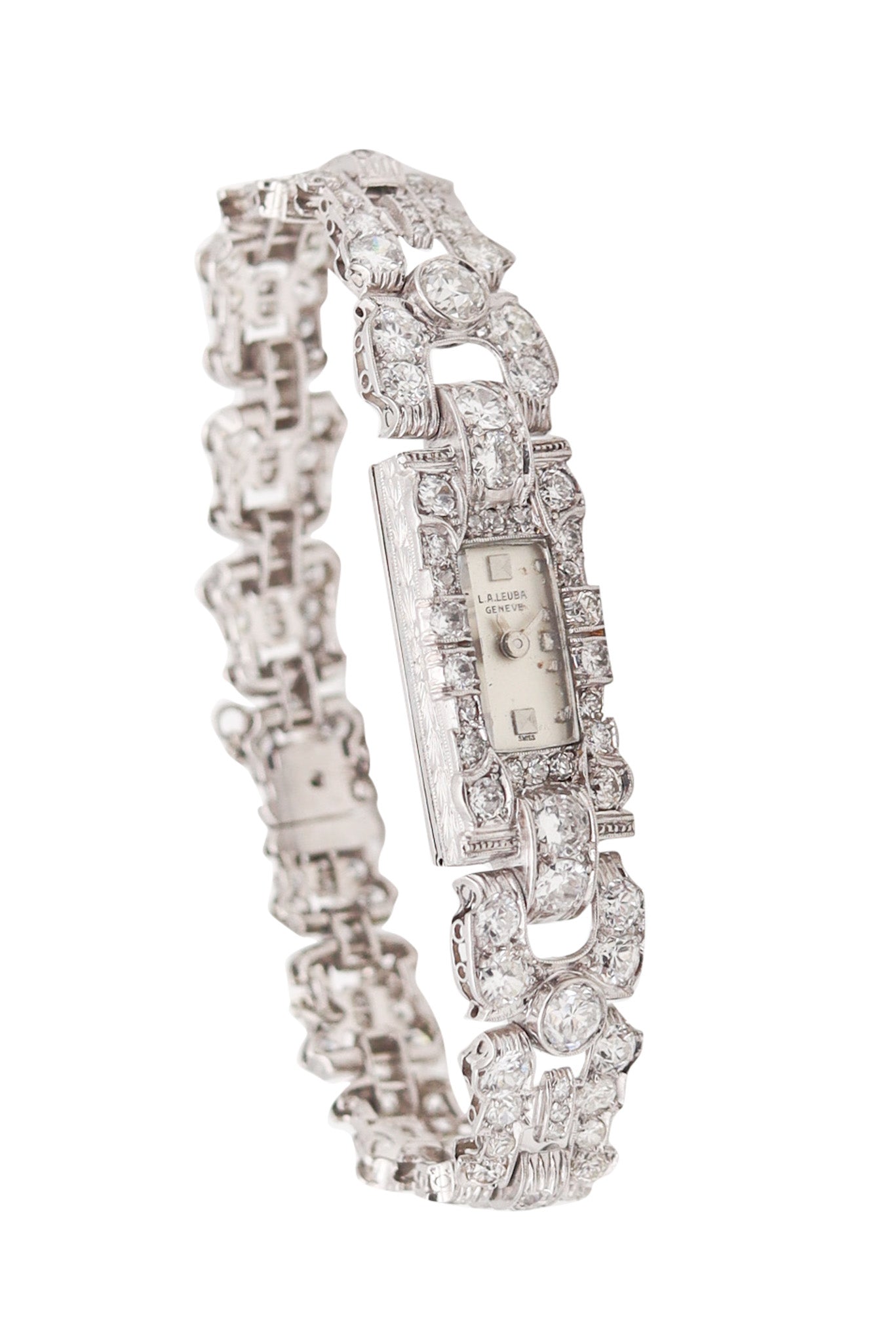 ART DECO 1930 Wrist Watch In Platinum With 7.44 Ctw In European Diamonds