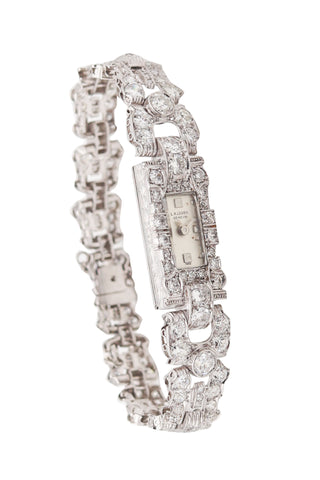 ART DECO 1930 Wrist Watch In Platinum With 7.44 Ctw In European Diamonds