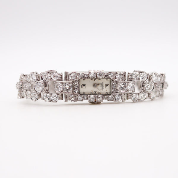 ART DECO 1930 Wrist Watch In Platinum With 7.44 Ctw In European Diamonds