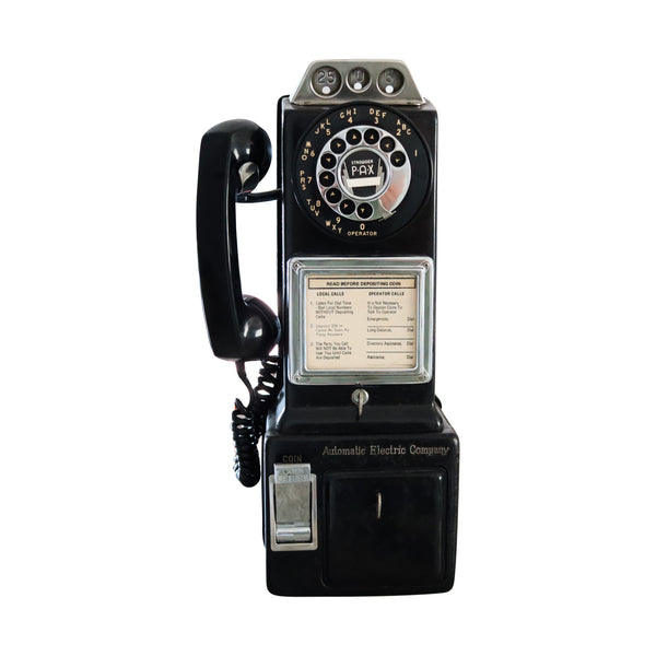 -American Electric Company 1940 Coin Wall Mounted Black Phone in Solid Steel