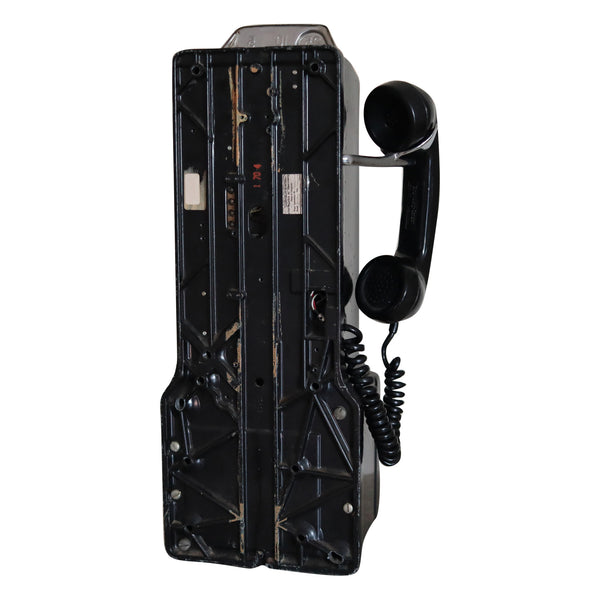 -American Electric Company 1940 Coin Wall Mounted Black Phone in Solid Steel