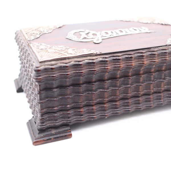 CIGARROS 1900 Desk Cigars Humidor Box In Carved Wood And Sterling Silver