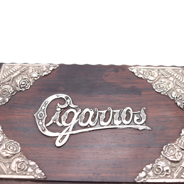 CIGARROS 1900 Desk Cigars Humidor Box In Carved Wood And Sterling Silver