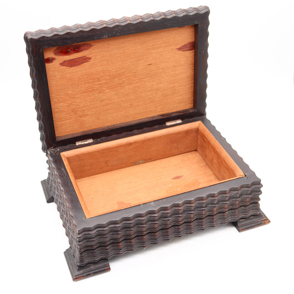 CIGARROS 1900 Desk Cigars Humidor Box In Carved Wood And Sterling Silver