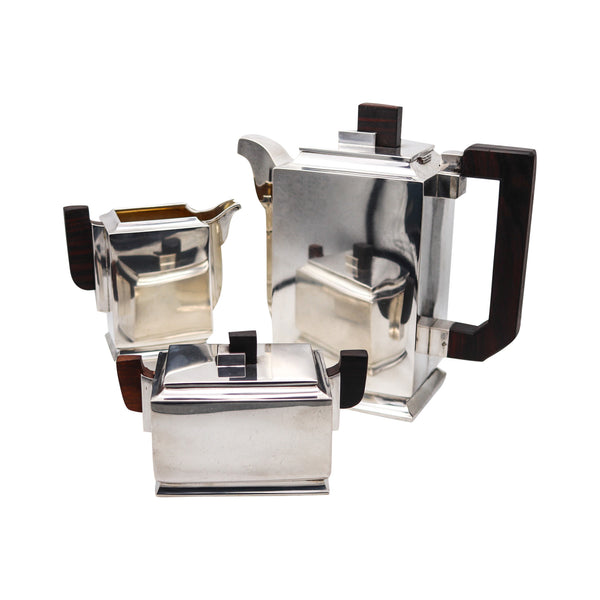 -Sweden 1931 Art Deco Bauhaus Geometric Coffee Set In Sterling Silver And Ebony